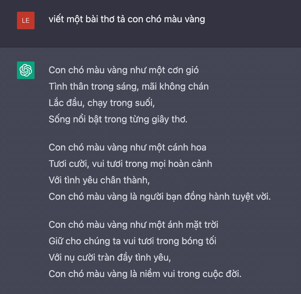Sau 7749 bước để dùng Chat GPT ở Việt Nam, cười ngất với bài thơ bằng tiếng Việt về con chó của AI: Con chó vàng như một... cơn gió - Ảnh 4.
