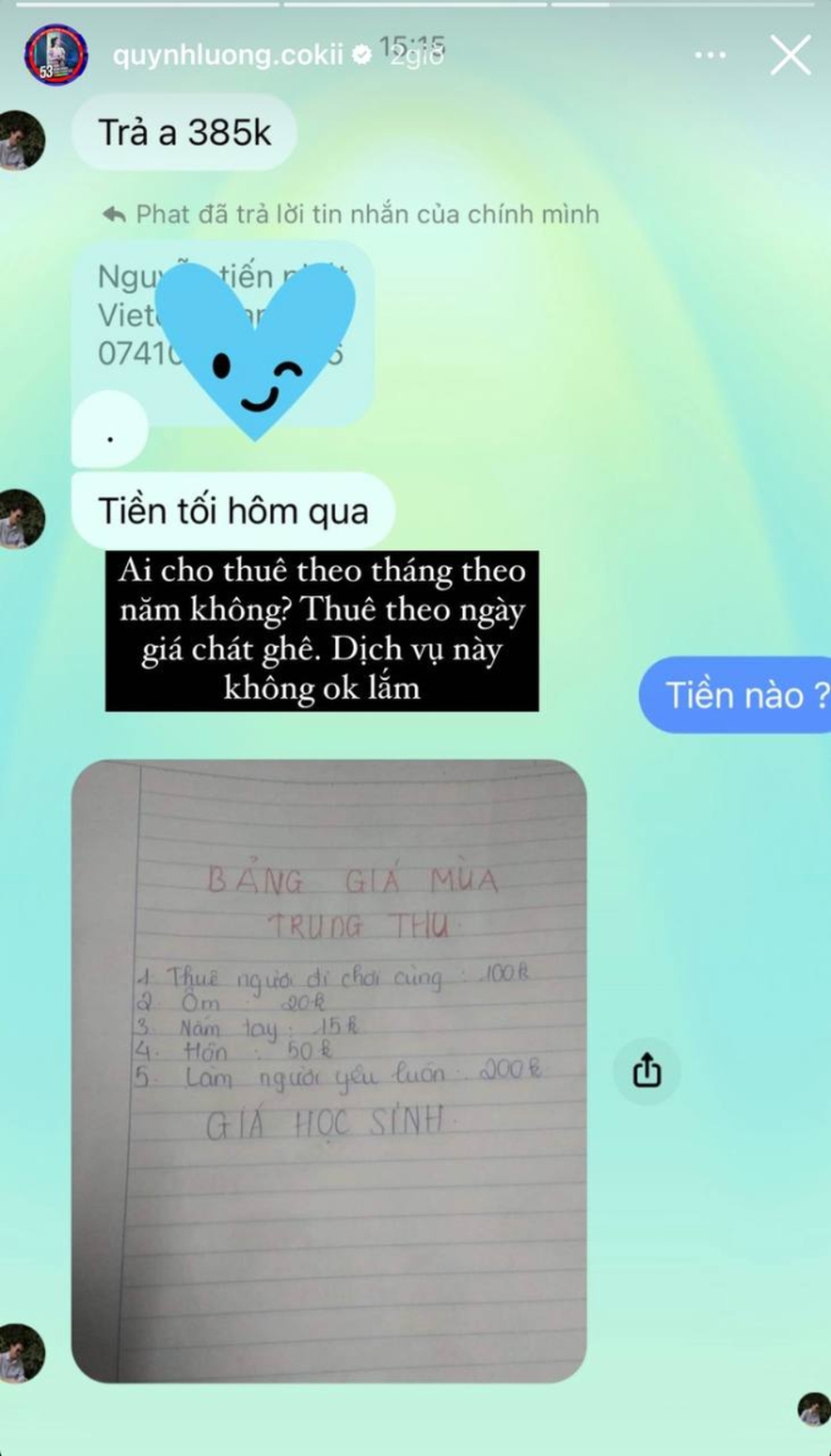 Thiếu gia Trà Vinh bỗng nhắn tin đòi nợ, Quỳnh Lương biết lý do phải chụp màn hình đăng lên cho bõ tức - Ảnh 2.