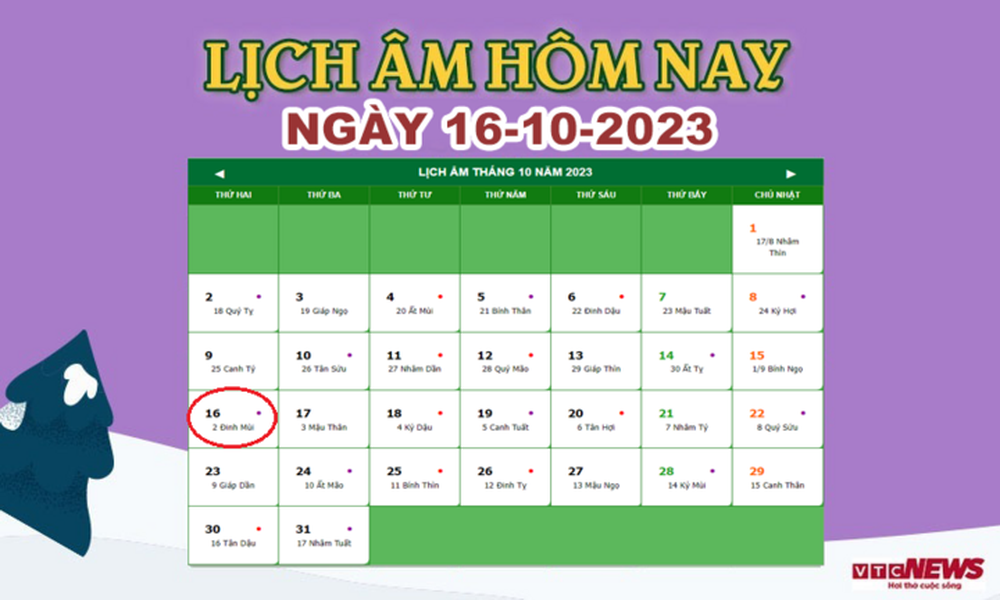 Lịch âm 16/10 - Âm lịch hôm nay 16/10 chính xác nhất - lịch vạn niên 16/10/2023 - Ảnh 1.