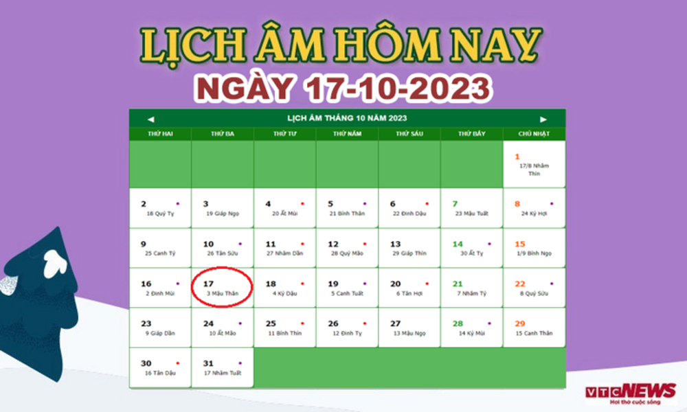 Lịch âm 17/10 - Âm lịch hôm nay 17/10 chính xác nhất - lịch vạn niên 17/10/2023 - Ảnh 1.