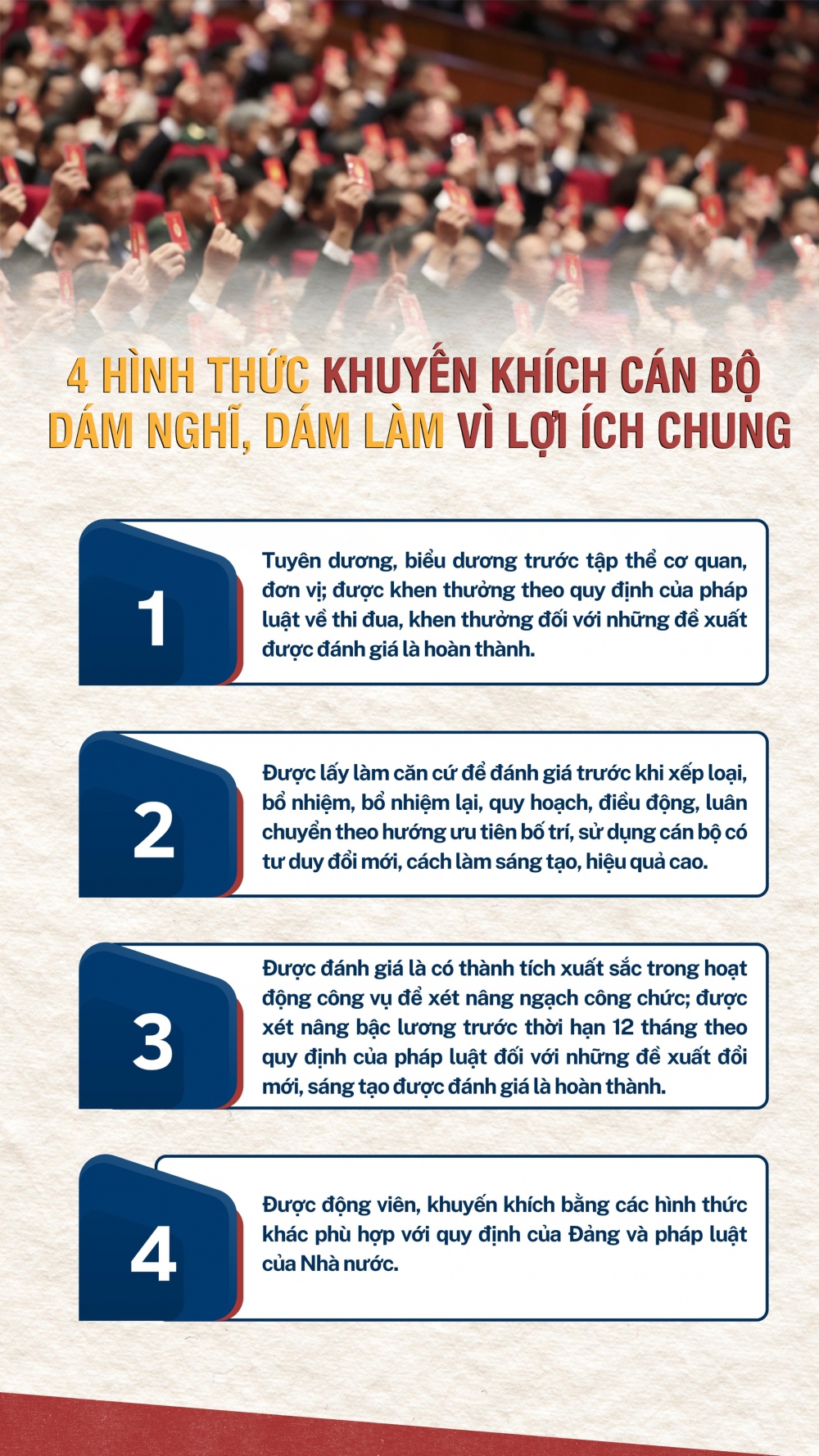 4 hình thức khuyến khích cán bộ dám nghĩ, dám làm vì lợi ích chung - Ảnh 1.