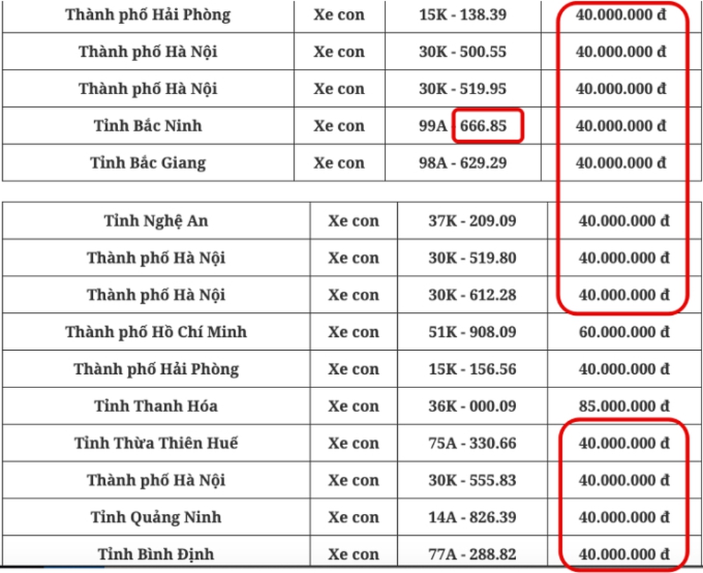 Phiên đấu giá biển số xe ô tô có đến 21/32 biển đồng giá 40 triệu gồm cả biển tam hoa, tứ quý - Ảnh 2.