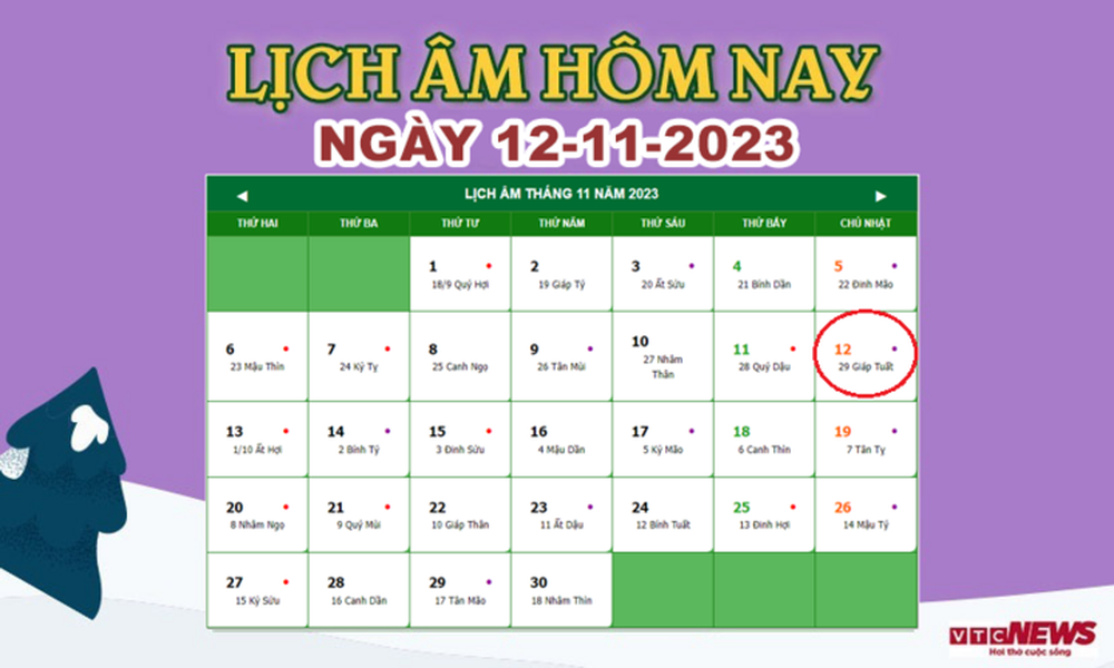 Lịch âm 12/11 - Âm lịch hôm nay 12/11 chính xác nhất - lịch vạn niên 12/11/2023 - Ảnh 1.