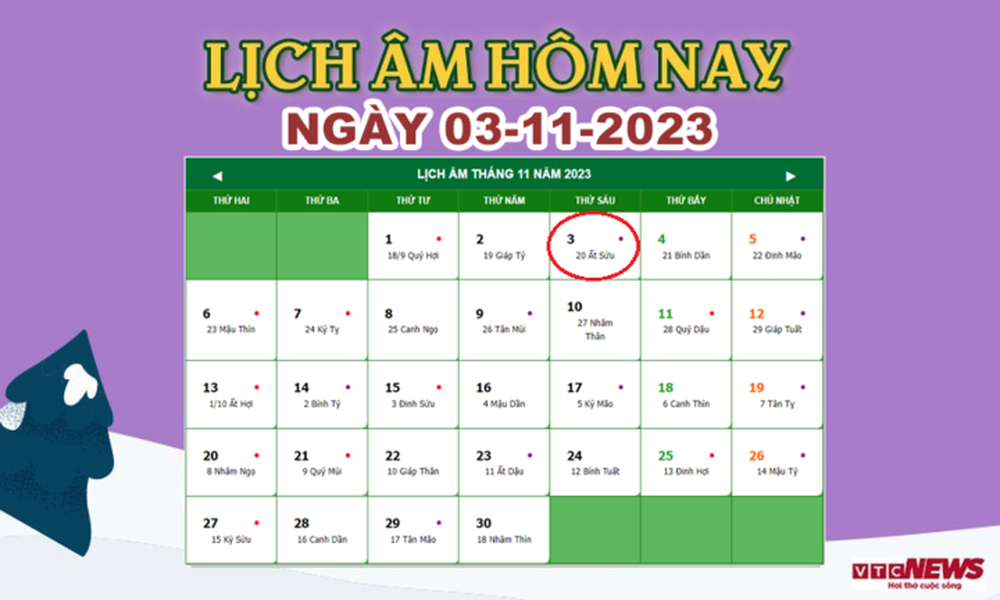 Lịch âm 3/11 - Âm lịch hôm nay 3/11 chính xác nhất - lịch vạn niên 3/11/2023 - Ảnh 1.