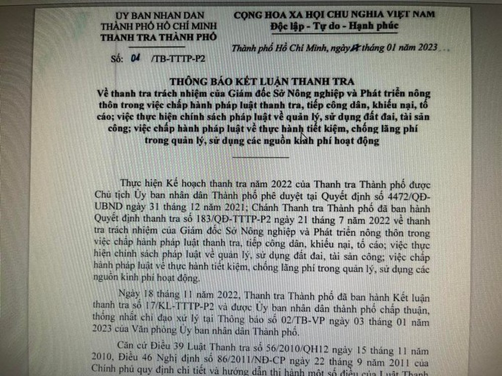 Vì sao thanh tra trách nhiệm giám đốc Sở NN-PTNT TP HCM? - Ảnh 1.