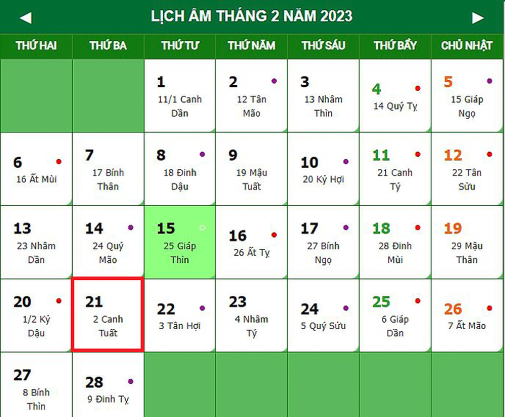 Lịch âm 21/2 – Âm lịch hôm nay 21/2 chính xác nhất - lịch vạn niên 21/2/2023 - Ảnh 1.