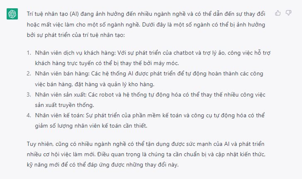 ChatGPT nói 4 nghề này sẽ mất việc vì AI - Ảnh 2.