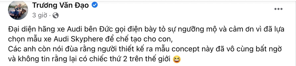 Ông bố Việt làm siêu xe gỗ cho con được Audi liên hệ: Họ kinh ngạc và thán phục, bỏ ngỏ khả năng hợp tác trong tương lai - Ảnh 1.