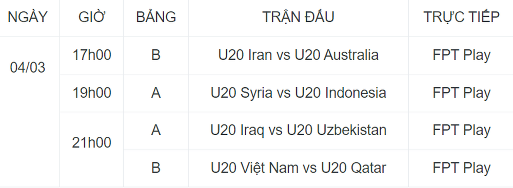 Lịch thi đấu VCK U20 châu Á 2023 ngày 4/3: Chờ U20 Việt Nam lập kỳ tích - Ảnh 1.
