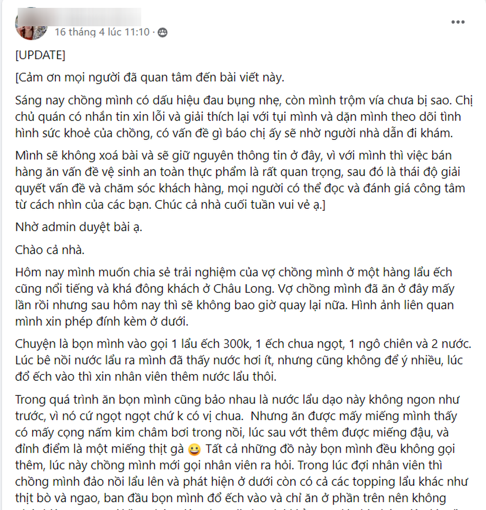 Nhà hàng cho khách dùng nước lẩu thừa lên tiếng xin lỗi: Ông nội nữ nhân viên mới mất, có lẽ do quá đau lòng nên mới sai sót