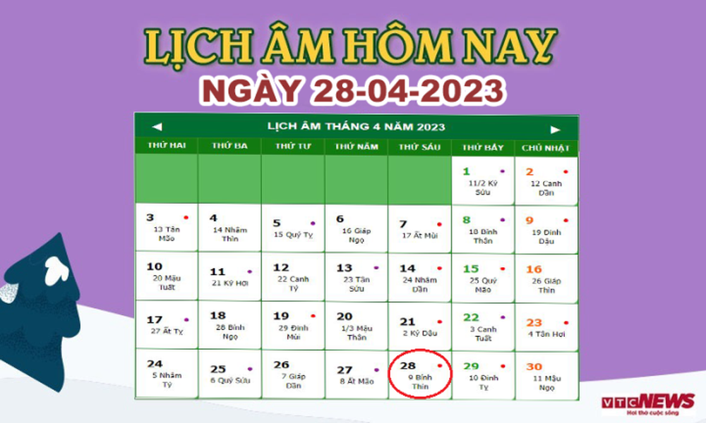 Lịch âm 28/4 – Âm lịch hôm nay 28/4 chính xác nhất - lịch vạn niên 28/4/2023 - Ảnh 1.