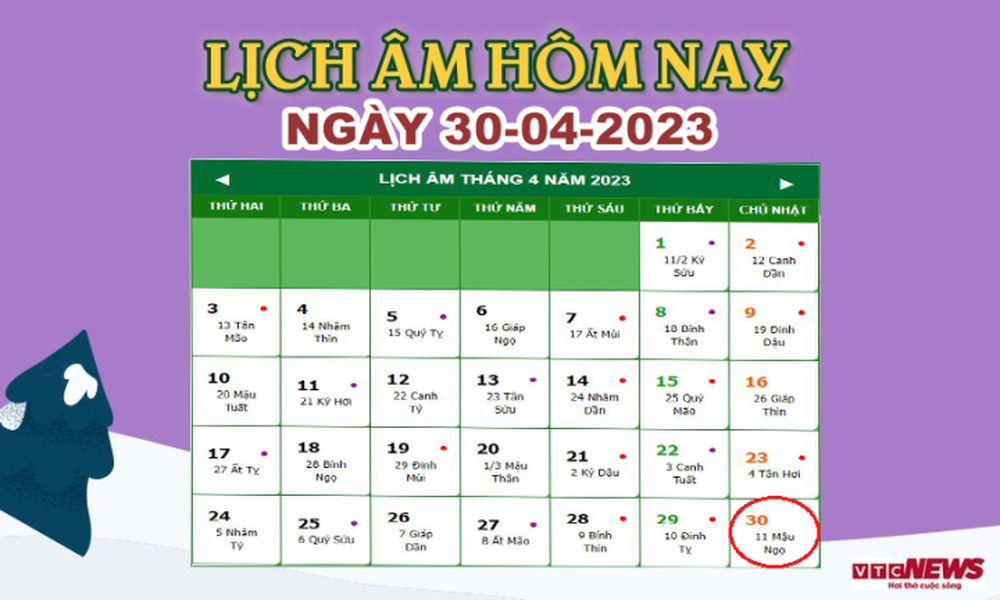 Lịch âm 30/4 – Âm lịch hôm nay 30/4 chính xác nhất - lịch vạn niên 30/4/2023 - Ảnh 1.