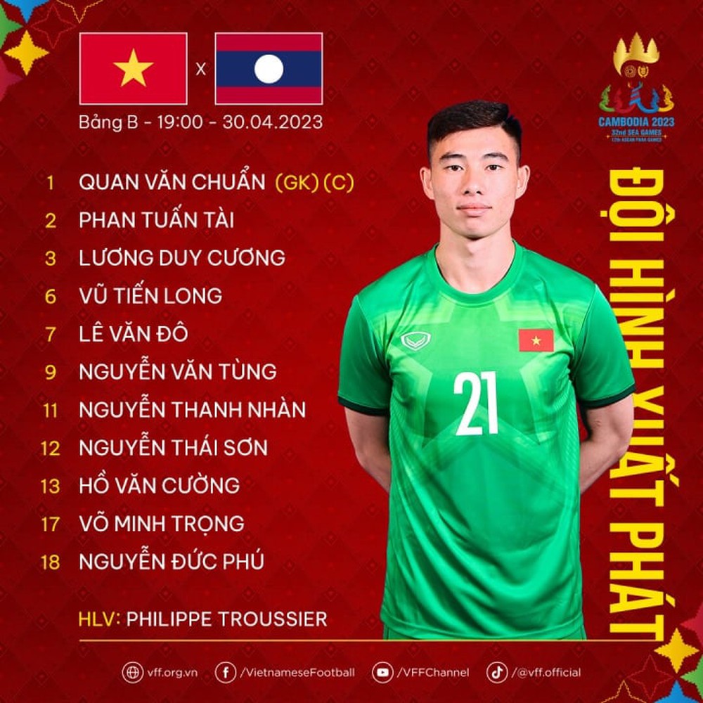 Trực tiếp bóng đá U22 Việt Nam vs U22 Lào: Quan Văn Chuẩn làm đội trưởng - Ảnh 2.