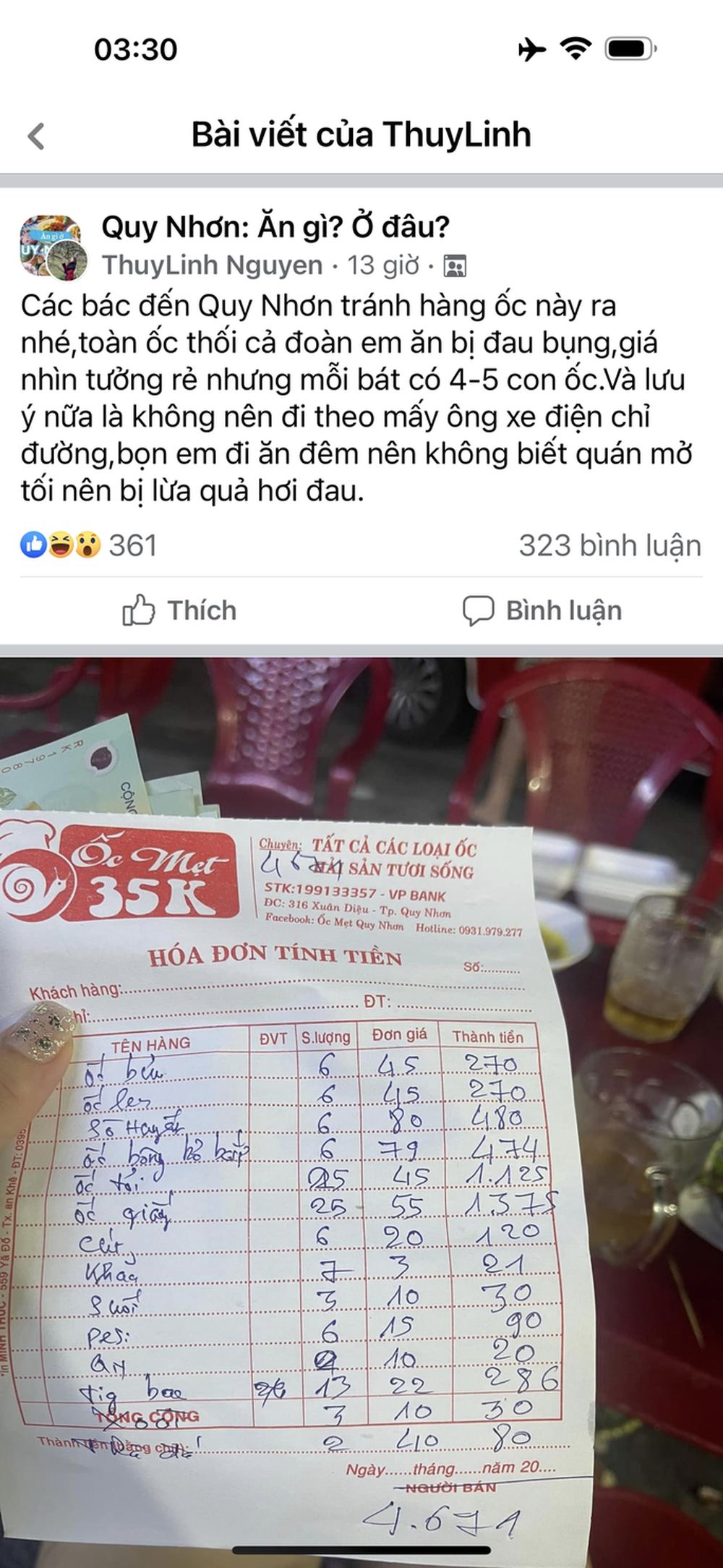 Sự thật vụ quán Ốc Mẹt ở Quy Nhơn bị tố chặt chém, bán đồ ôi thiu - Ảnh 1.