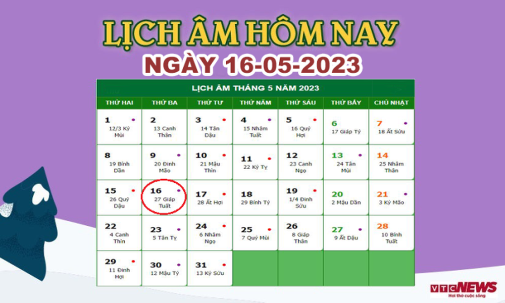 Lịch âm 16/5 – Âm lịch hôm nay 16/5 chính xác nhất - lịch vạn niên 16/5/2023 - Ảnh 1.