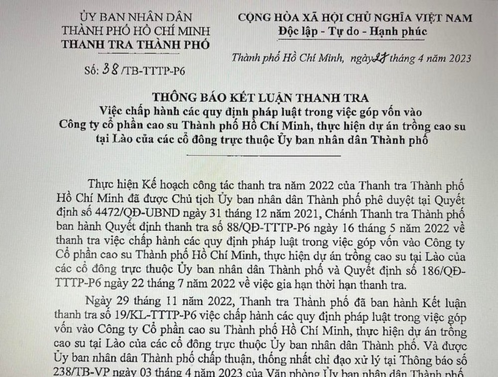 Vì sao Công ty Cổ phần Cao su TP HCM bị thanh tra? - Ảnh 1.