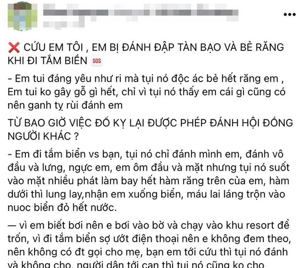 Nam sinh lớp 9 bị nhóm người lạ mặt đánh gãy 4 răng, nhấn nước khi đi tắm biển - Ảnh 1.