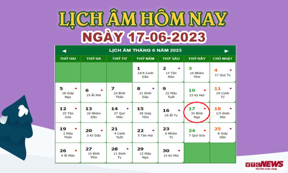 Lịch âm 17/6 – Âm lịch hôm nay 17/6 chính xác nhất - lịch vạn niên 17/6/2023 - Ảnh 1.