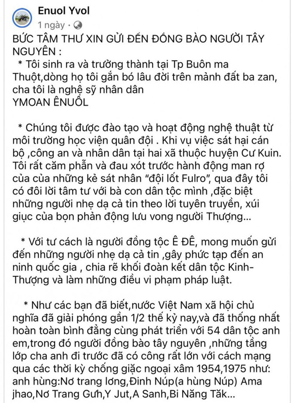 Bức thư khuyên đồng bào Tây Nguyên đang lan truyền trên mạng của ai? - Ảnh 1.