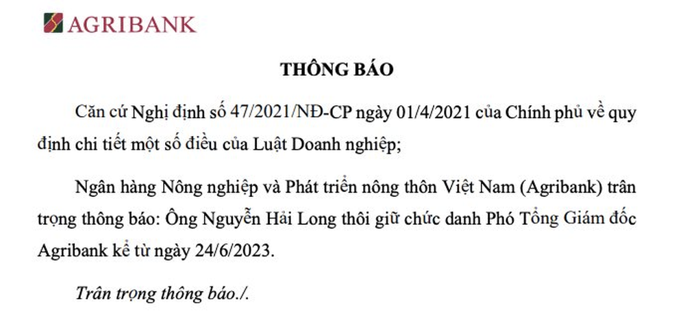 Ông Nguyễn Hải Long thôi làm Phó Tổng giám đốc Agribank - Ảnh 2.