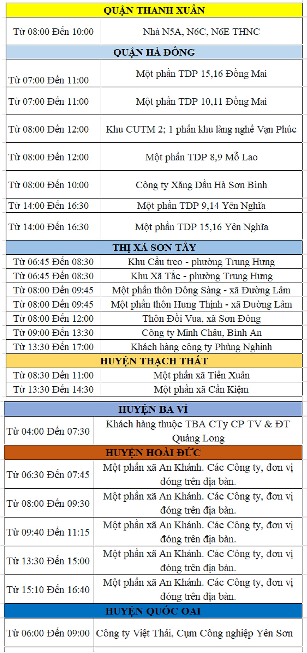 Chi tiết lịch cắt điện tại các quận, huyện của Hà Nội ngày 7/6/2023
