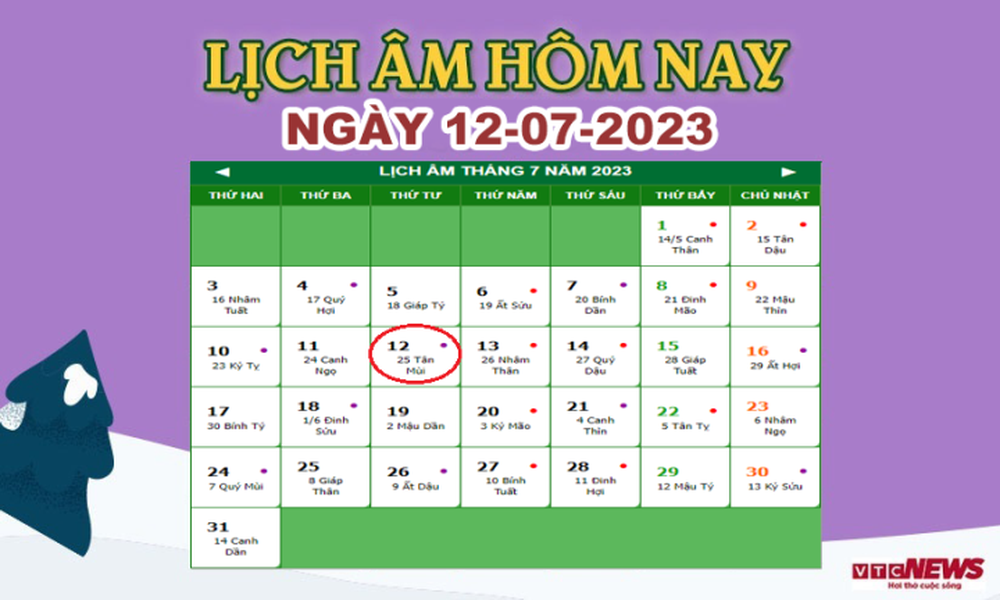 Lịch âm 12/7 – Âm lịch hôm nay 12/7 chính xác nhất - lịch vạn niên 12/7/2023 - Ảnh 1.