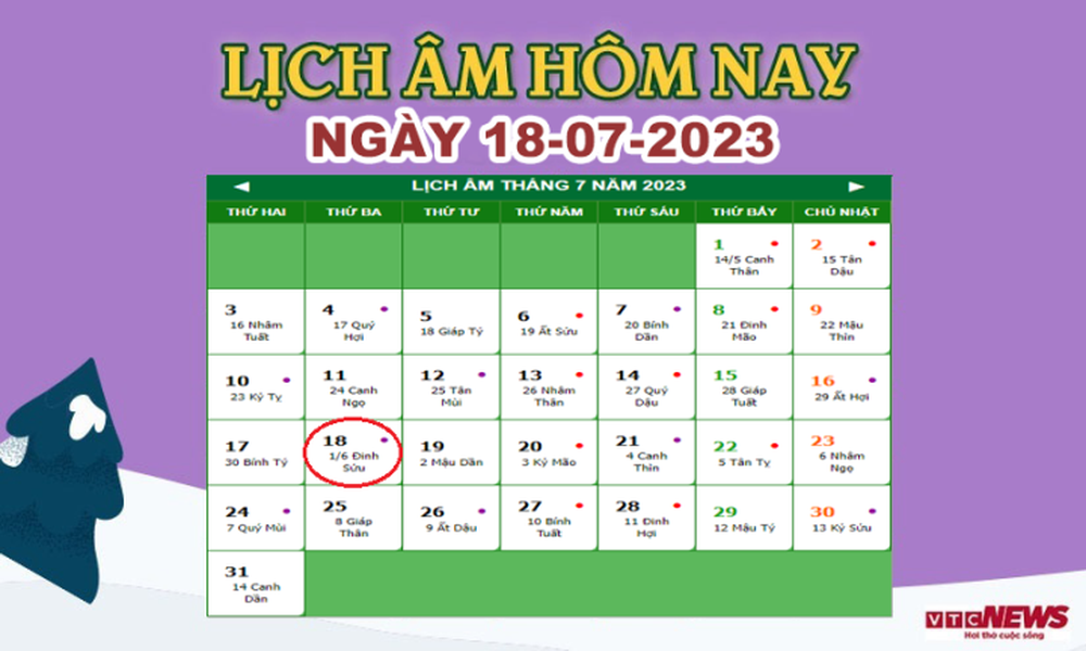 Lịch âm 18/7 - Âm lịch hôm nay 18/7 chính xác nhất - lịch vạn niên 18/7/2023 - Ảnh 1.