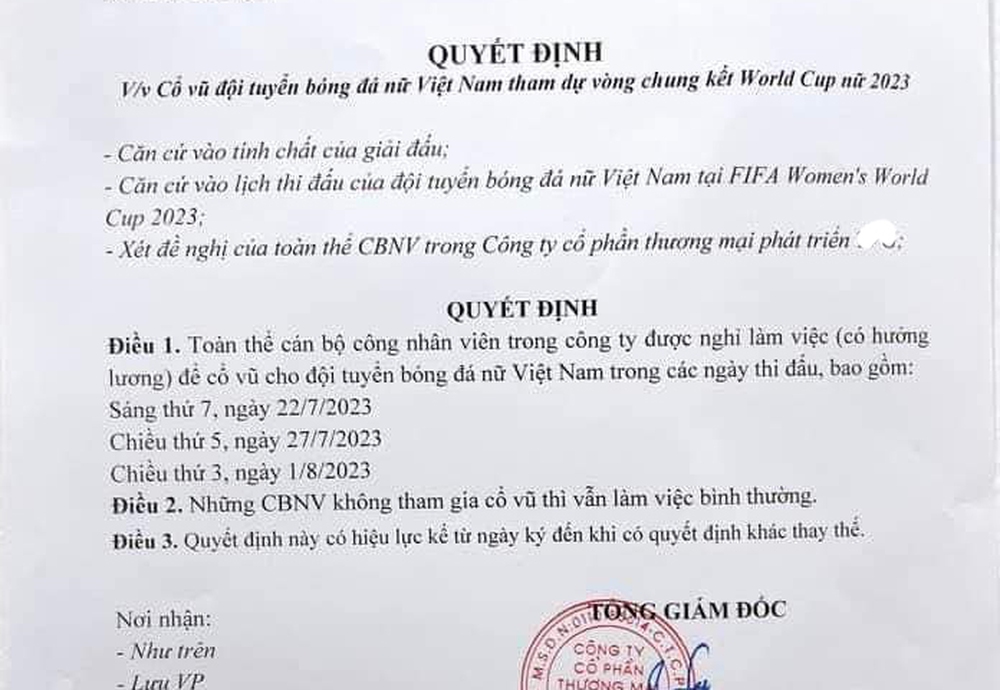 Công ty cho nhân viên nghỉ làm cổ vũ Đội tuyển nữ Việt Nam đá World Cup - Ảnh 2.