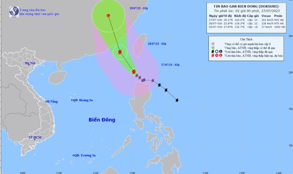 Bão Doksuri giảm cấp, tâm bão trên vùng biển phía Tây Bắc đảo Luzon - Ảnh 1.