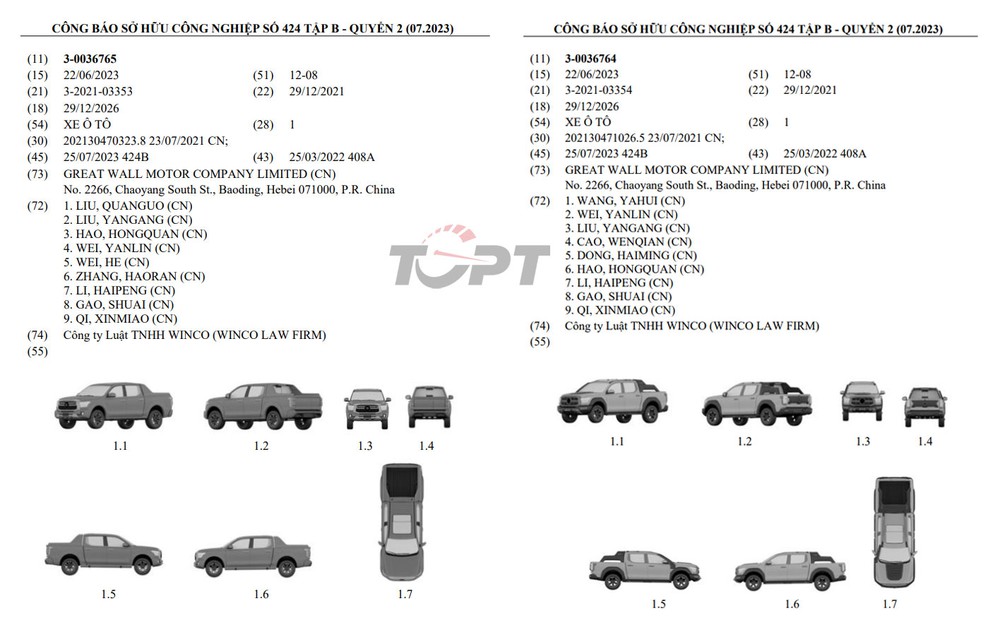 Hai mẫu bán tải của GWM đã được chứng nhận độc quyền kiểu dáng công nghiệp tại Việt Nam - Ảnh 1.