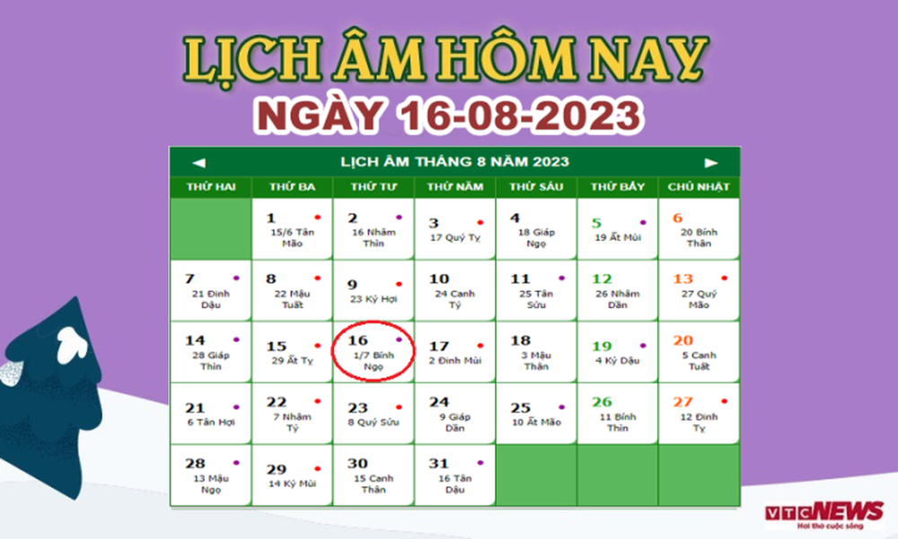 Lịch âm 16/8 – Âm lịch hôm nay 16/8 chính xác nhất - lịch vạn niên 16/8/2023 - Ảnh 1.