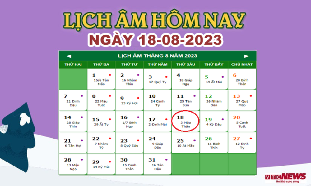 Lịch âm 18/8 – Âm lịch hôm nay 18/8 chính xác nhất - lịch vạn niên 18/8/2023 - Ảnh 1.