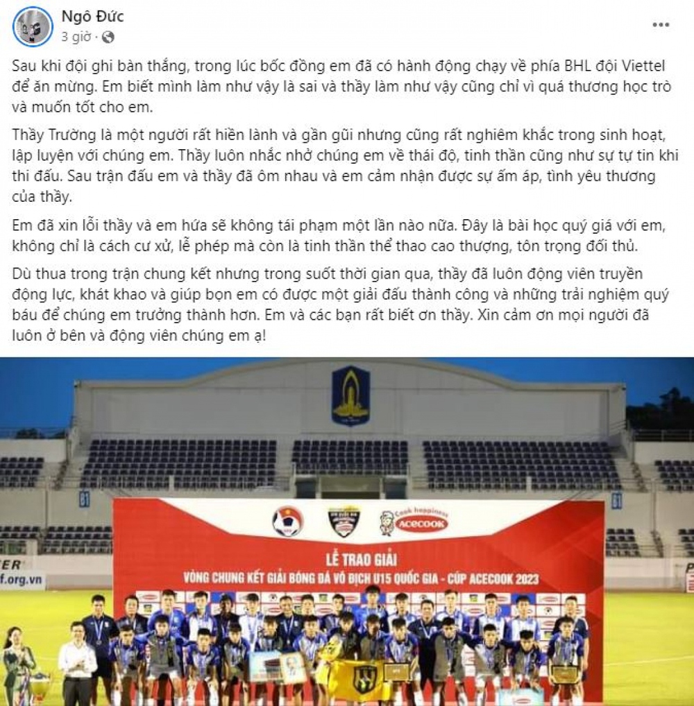 Cầu thủ U15 SLNA viết tâm thư xin lỗi HLV Ngô Quang Trường - Ảnh 3.