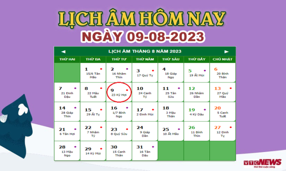 Lịch âm 9/8 – Âm lịch hôm nay 9/8 chính xác nhất – lịch vạn niên 9/8/2023