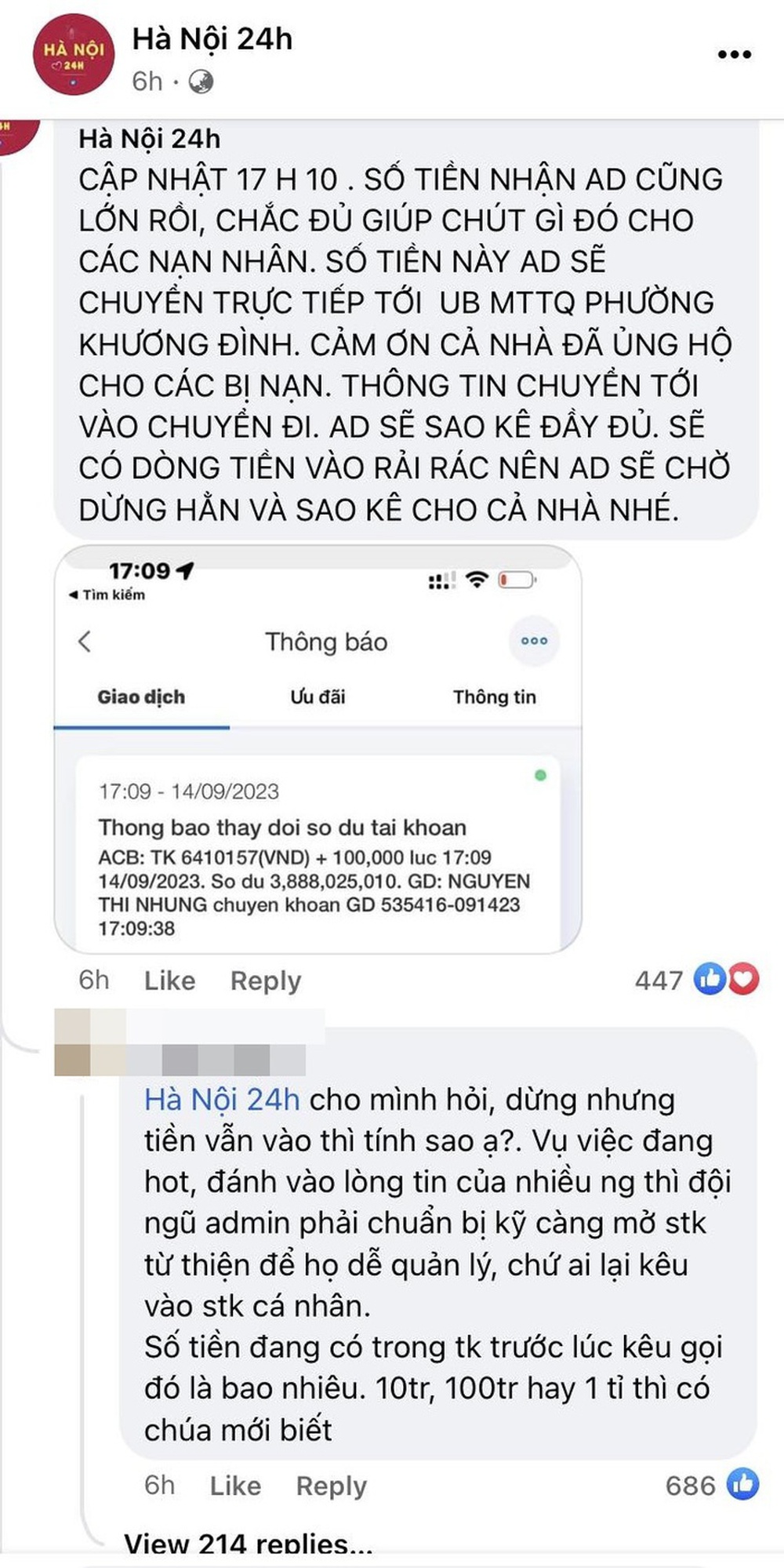 Đại diện fanpage Hà Nội 24h nói về số tiền quyên góp 4 tỷ đồng cho nạn nhân vụ cháy, giải thích vì sao dùng địa chỉ “ảo” - Ảnh 2.