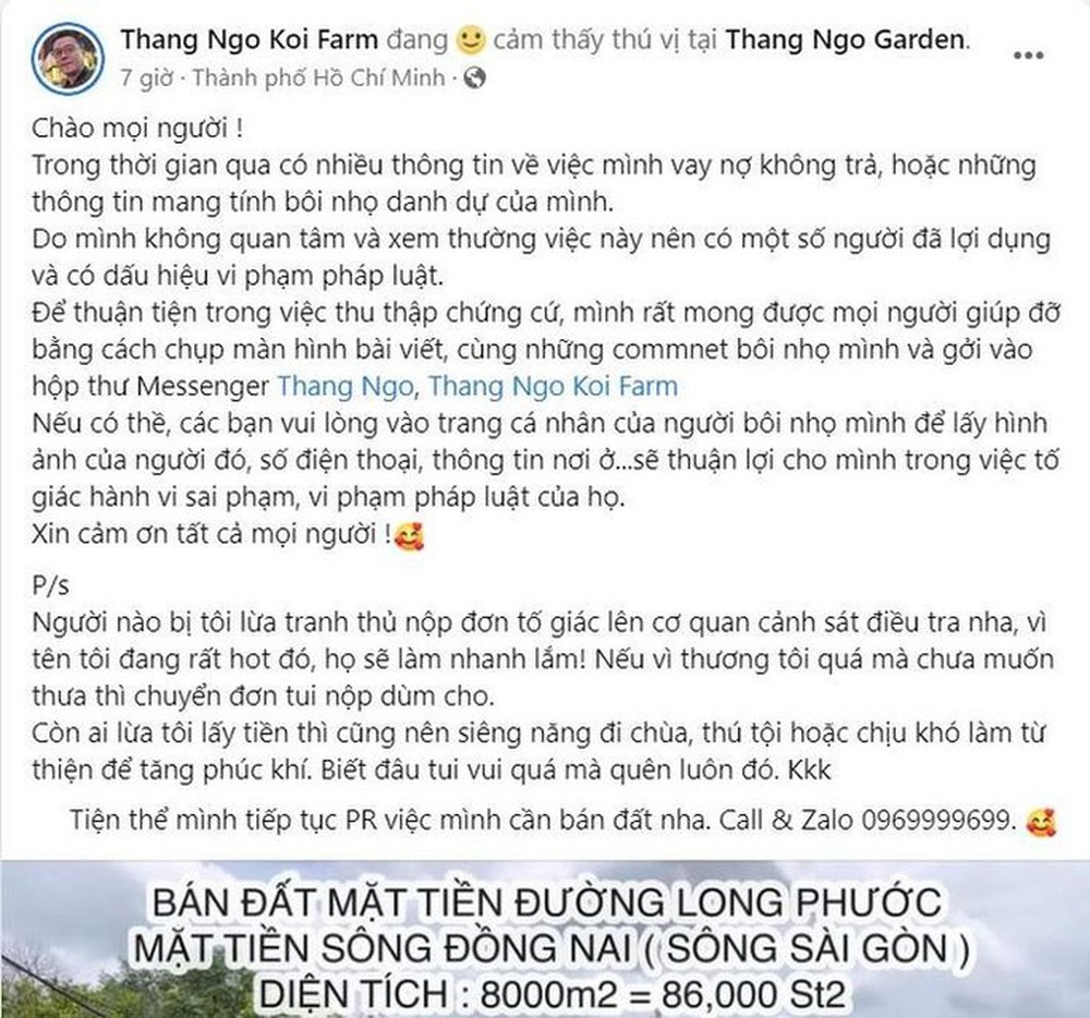 “Vua cá Koi” Thắng Ngô lên tiếng về tin đồn nợ chồng chất