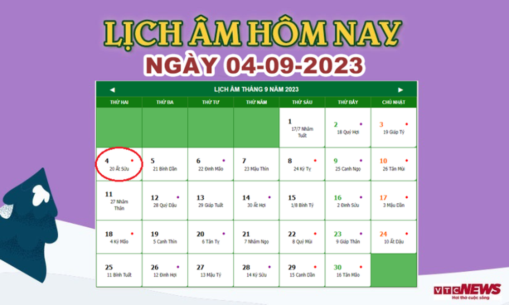 Lịch âm 4/9 – Âm lịch hôm nay 4/9 chính xác nhất – lịch vạn niên 4/9/2023