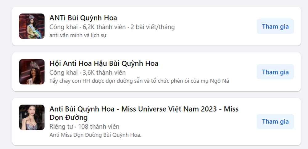 Chỉ sau 1 đêm đăng quang Miss Universe Vietnam, Bùi Quỳnh Hoa bị lập hàng chục nhóm anti vì nghi vấn mua giải - Ảnh 1.