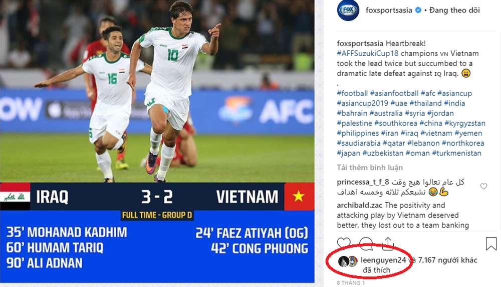 Lee Nguyễn âm thầm theo dõi Asian Cup 2019, cặm cụi like các hình ảnh của ĐT Việt Nam - Ảnh 1.