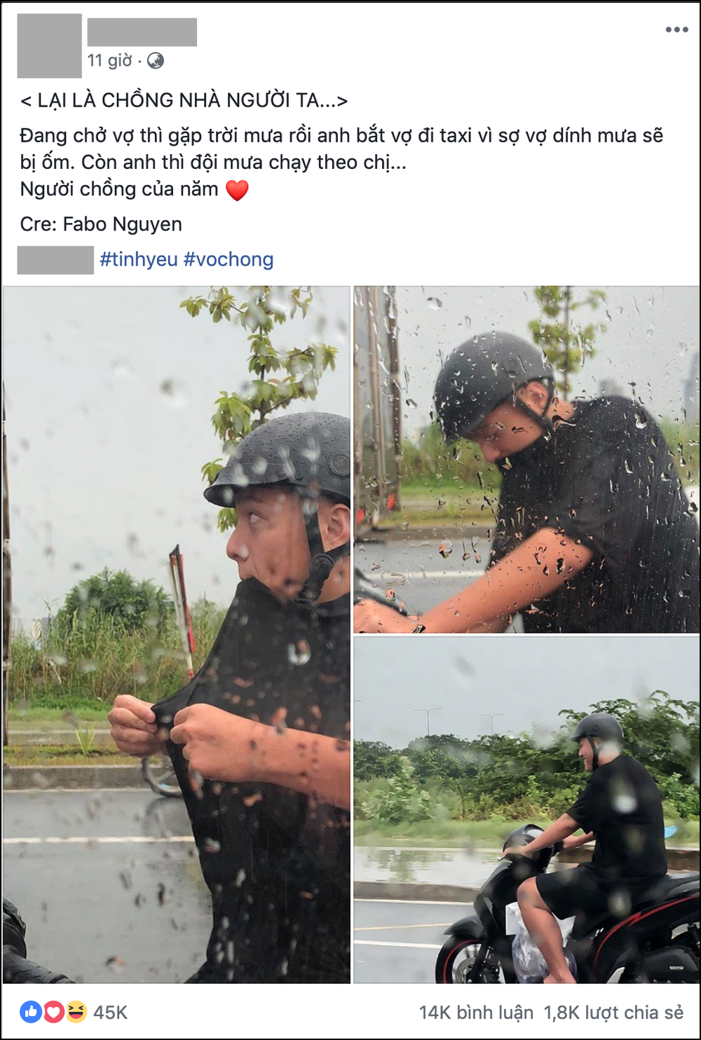 Choáng với độ chiều vợ của người chồng trong bức ảnh đội mưa chạy xe máy đuổi theo taxi - Ảnh 1.