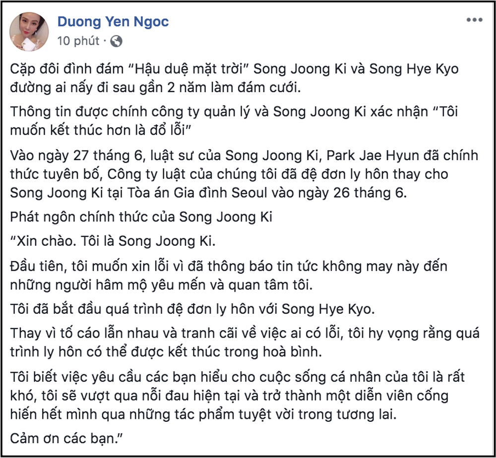 Biết tin Song Joong Ki và Song Hye Kyo ly hôn, sao Việt phản ứng: Người khóc ròng, kẻ bàng hoàng không tin vào tình yêu - Ảnh 5.