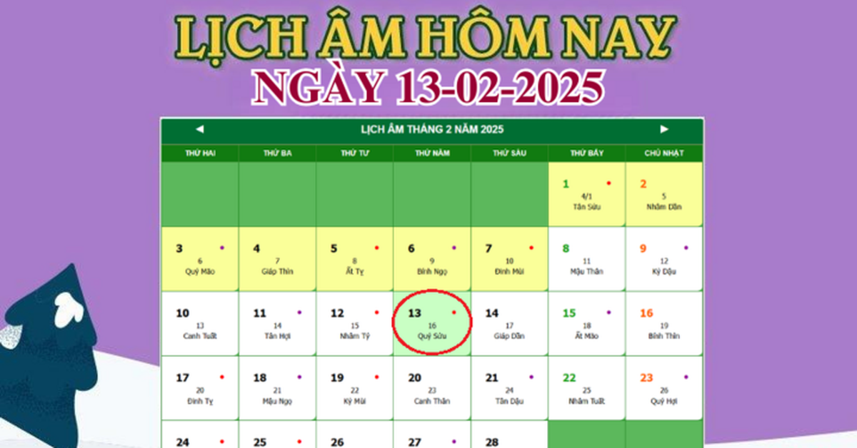 Lịch âm hôm nay bao nhiêu? Xem hướng và giờ tốt xuất hành ngày 13/2/2025