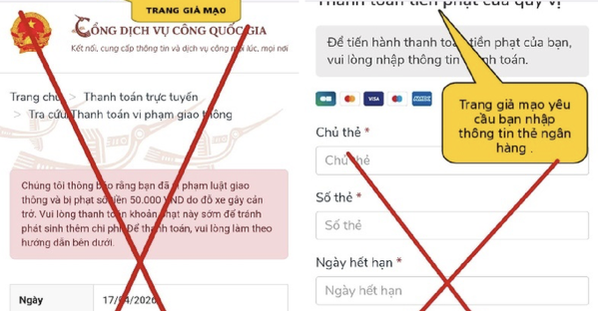 Cảnh báo chiêu lừa "phạt nguội 50.000 VND" qua website giả dịch vụ công