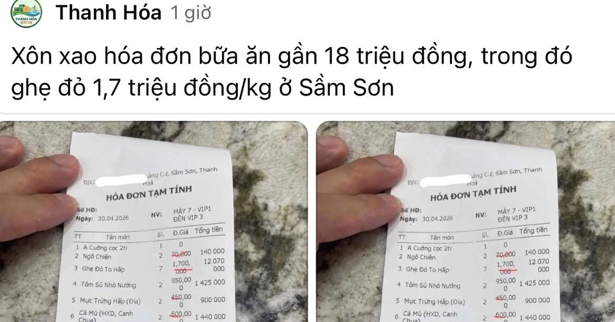 Xôn xao bữa ăn gần 18 triệu đồng ở Sầm Sơn