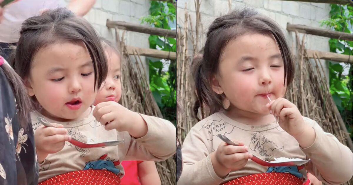 Vẻ thiên thần của em bé vùng cao khi mê mải ăn bún khiến dân mạng 'tan chảy