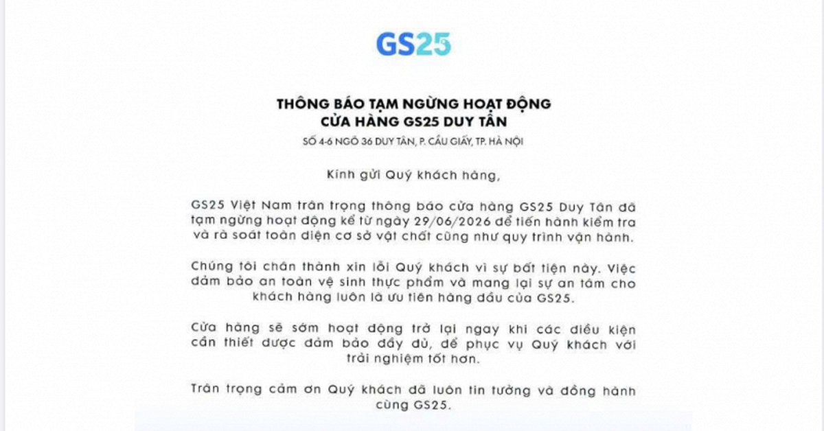 Nóng: GS25 thông báo tạm ngừng hoạt động 1 cửa hàng, chuyện gì đây?