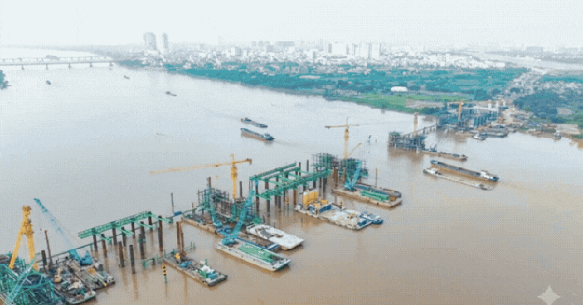 "Siêu cầu" vượt sông Hồng hơn 16.000 tỷ đồng đạt tiến độ “thần tốc”, dựng vòm thép vô cực sau 8 tháng