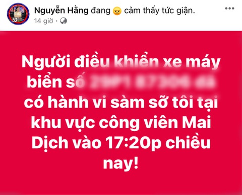 Chị ruột Hoà Minzy bức xúc đăng đàn tố cáo vì bị 1 kẻ lạ sàm sỡ khi đang chạy bộ- Ảnh 1. Chị ruột Hoà Minzy bức xúc đăng đàn tố cáo vì bị 1 kẻ lạ sàm sỡ khi đang chạy bộ- Ảnh 1.