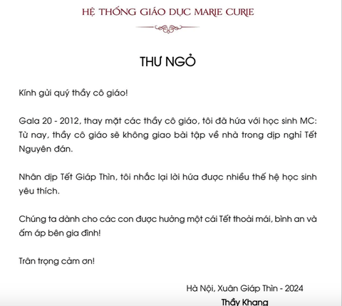 Thư "quán triệt không giao bài tập Tết" cho học sinh nhận "bão" like, Hiệu trưởng nói gì?- Ảnh 1. Thư "quán triệt không giao bài tập Tết" cho học sinh nhận "bão" like, Hiệu trưởng nói gì?- Ảnh 1.