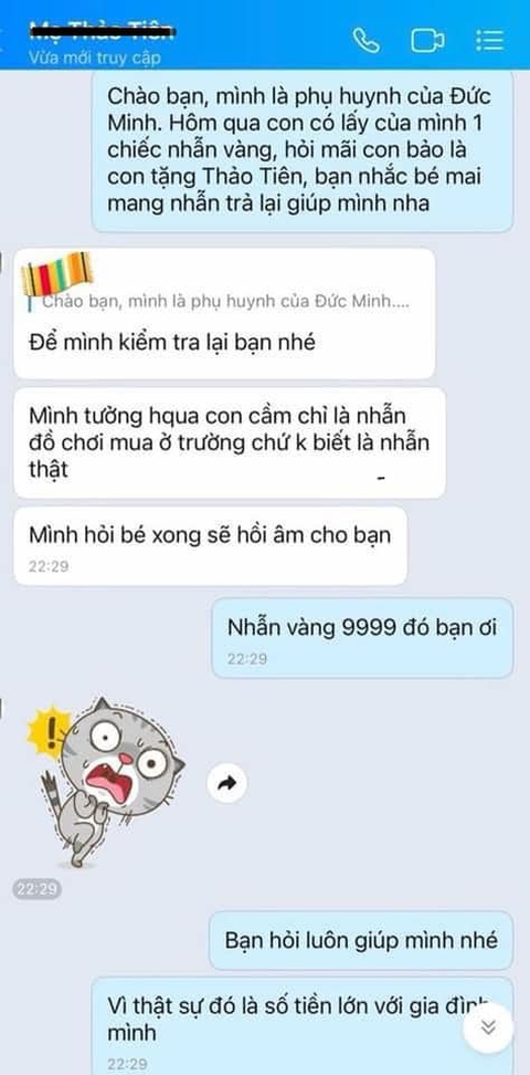 Con trai lớp 2 mang 5 chỉ vàng 9999 tặng bạn, mẹ nhắn tin đòi ngay trong đêm, mẹ bé gái phản ứng bất ngờ- Ảnh 2. Con trai lớp 2 mang 5 chỉ vàng 9999 tặng bạn, mẹ nhắn tin đòi ngay trong đêm, mẹ bé gái phản ứng bất ngờ- Ảnh 2.